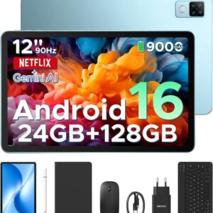 【Última versión de Android 16】DOOGEE U12 VIP Tablet Android 16, Tablet 12 Inches, 24GB RAM + 128GB /2TB, Gemini AI, Tablets with Keyboard and Pencil, 9000mAh /18W, 13MP + 8MP, Children's Tablet Octa Core/Widevine L1/OTG/Face ID